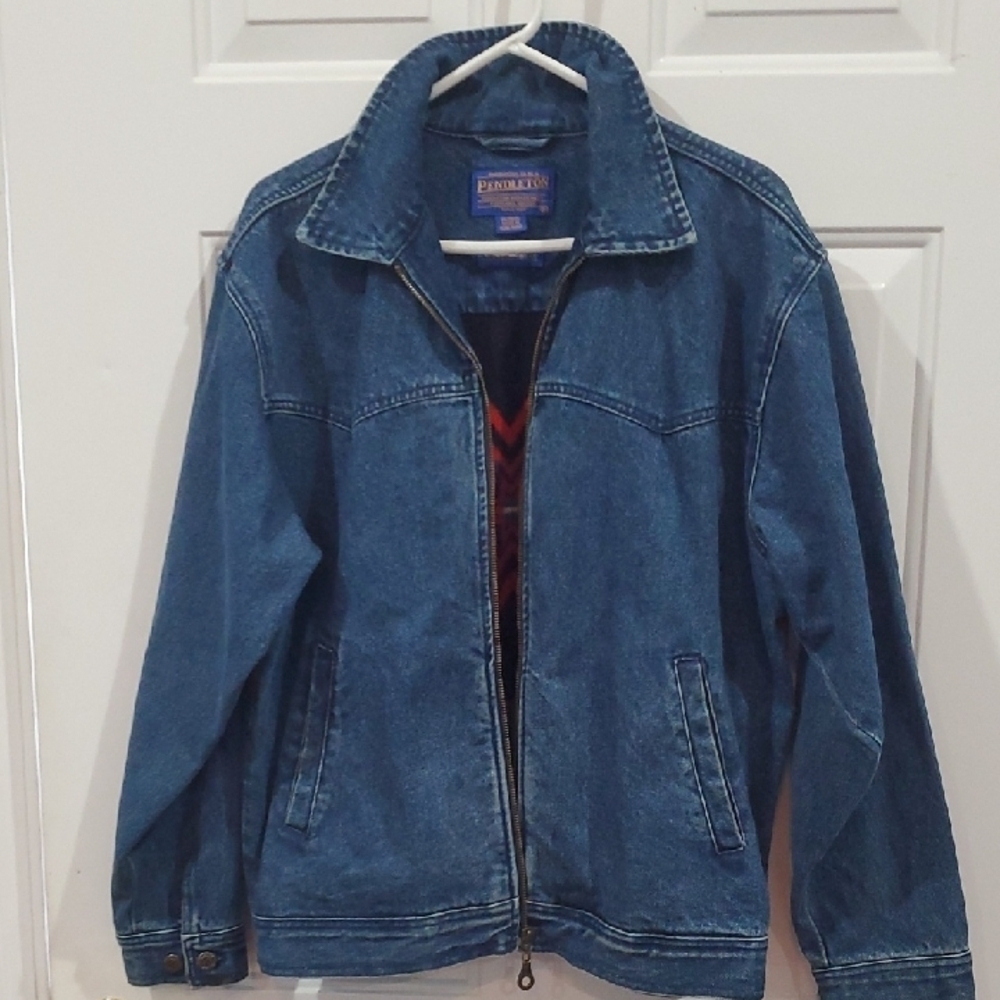 Pendleton High Grade WESTERN Wear denim Blanket Jacket WOOL star Insert Medium - Picture 8 of 13